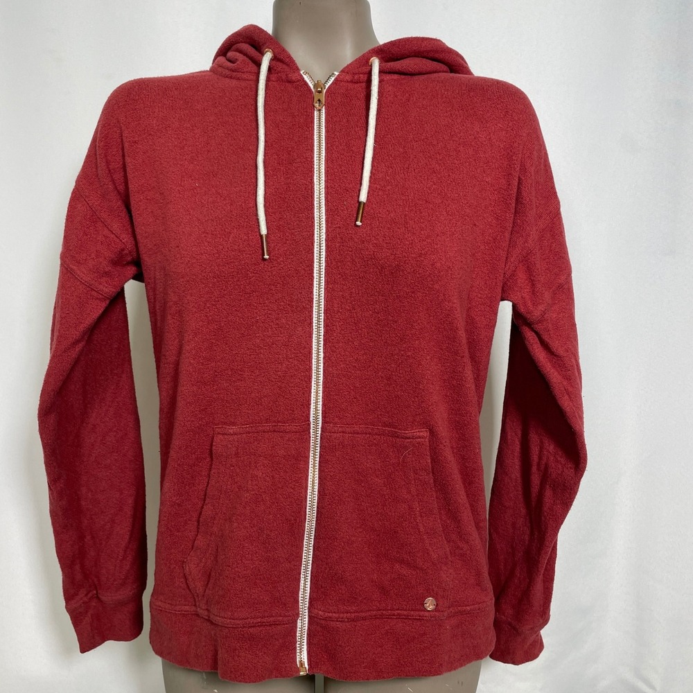 Volcom Lived In Lounge Red Rose Gold Zip Up Hoodie Sweater Women's SMALL